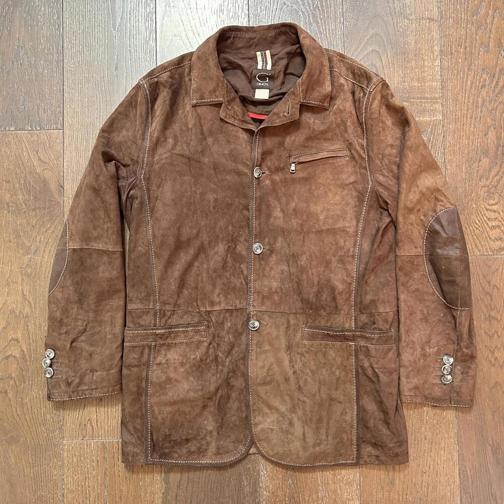 Designer Gimo's Leather Jacket Men's Large Size 50 Brown Suede Made in Italy
